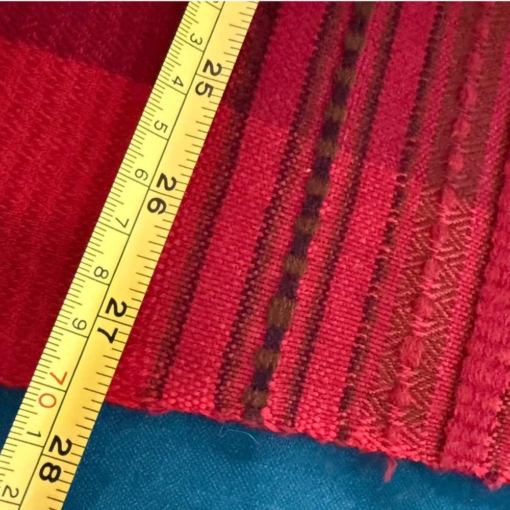 Vibrant Red Striped‎ Woven Scarf Fringe Accent